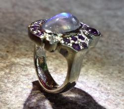Moonstone with Amethyst and Diamond Ring