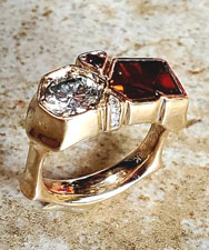 Spessartite Garnet and Diamond Ring